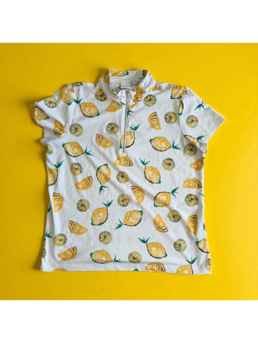 CHICOS Weekend Lemon Print Short Sleeve Active Top Size Chicos 3 / US XL